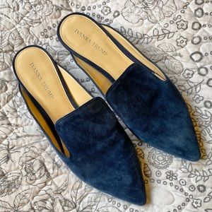 Ivanka Trump blue suede slip on flats pointed toe